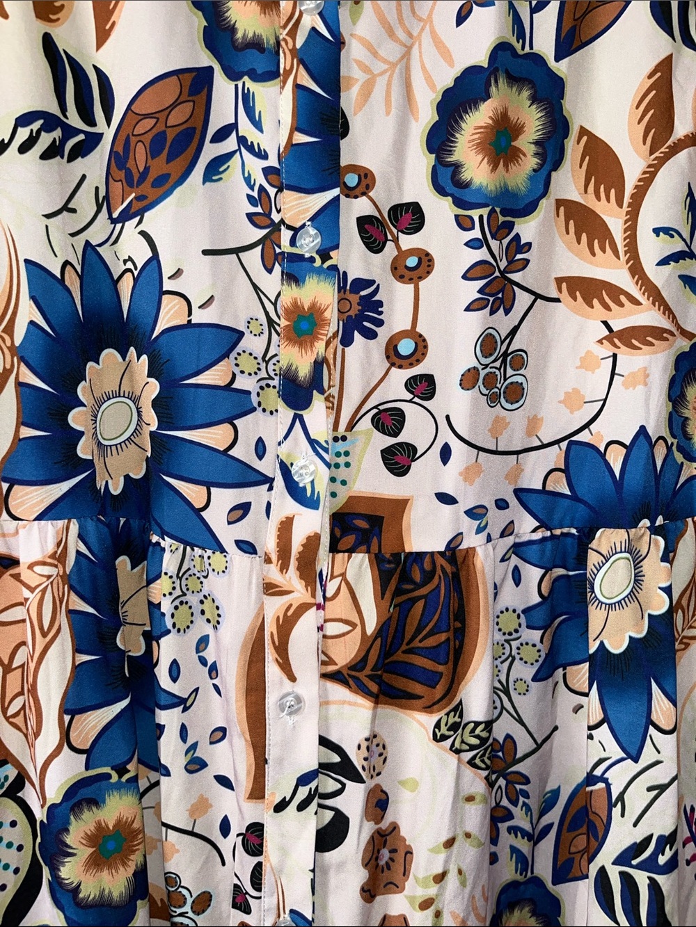 Plant Print Shirt Dress BoHo Button Front PTP 22” L46” - Picture 5 of 6